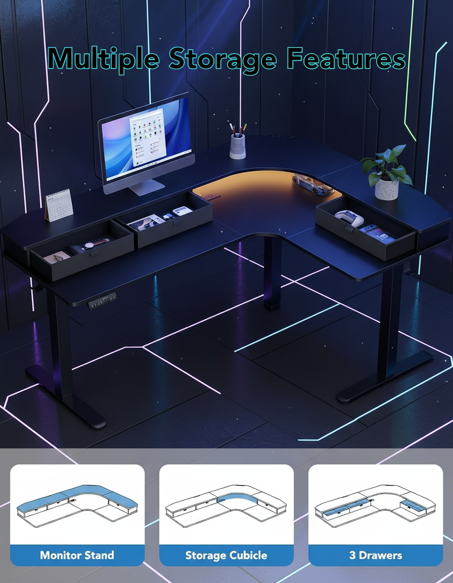 L-Shaped Standing Desk with Storage