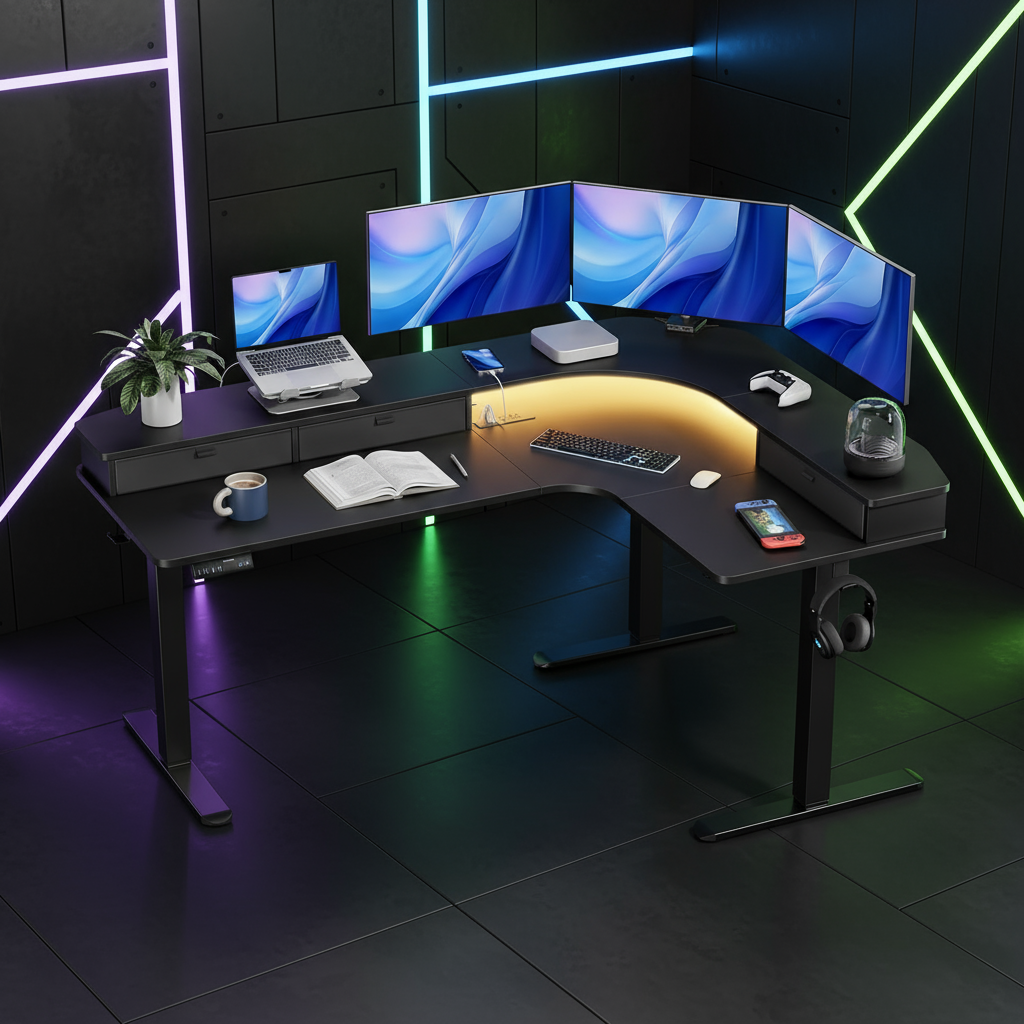 L-Shaped Standing Desk with Storage