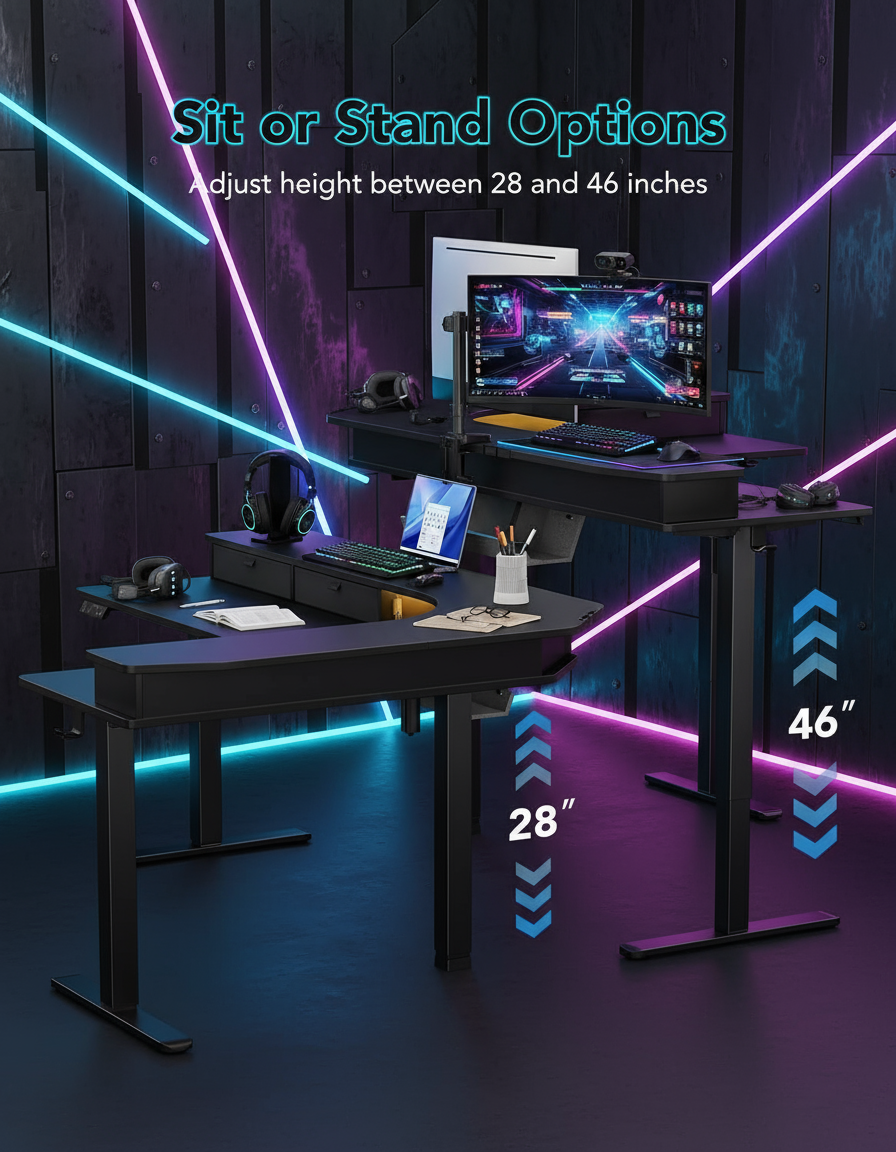 L-Shaped Standing Desk with Storage