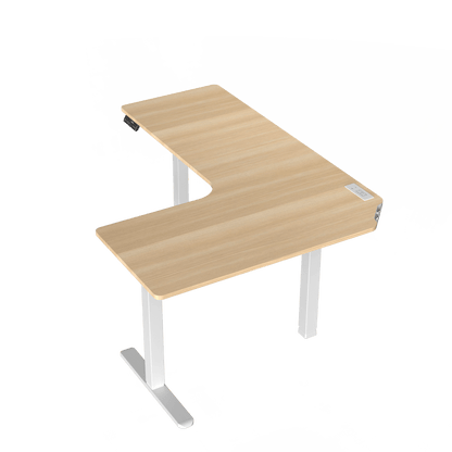 HUANUO L-shaped standing desk in natural wood finish with ergonomic design
