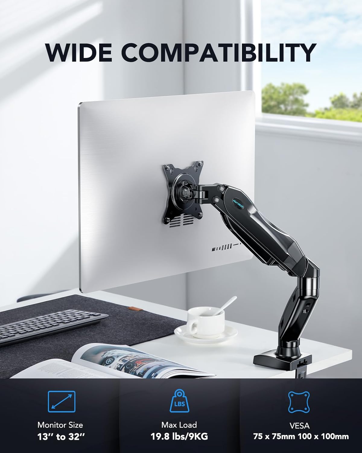 HUANUO SS6 Single Monitor Arm Mount | Full Motion Desk Mount
