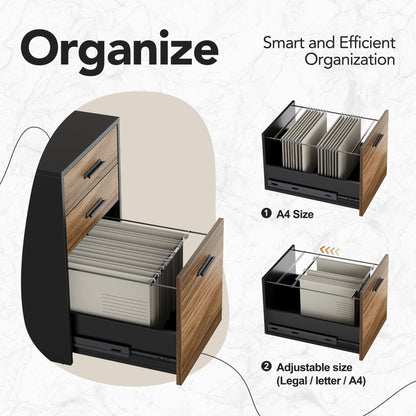 Black & Walnut 3 - Drawer Home Office File Cabinet - 