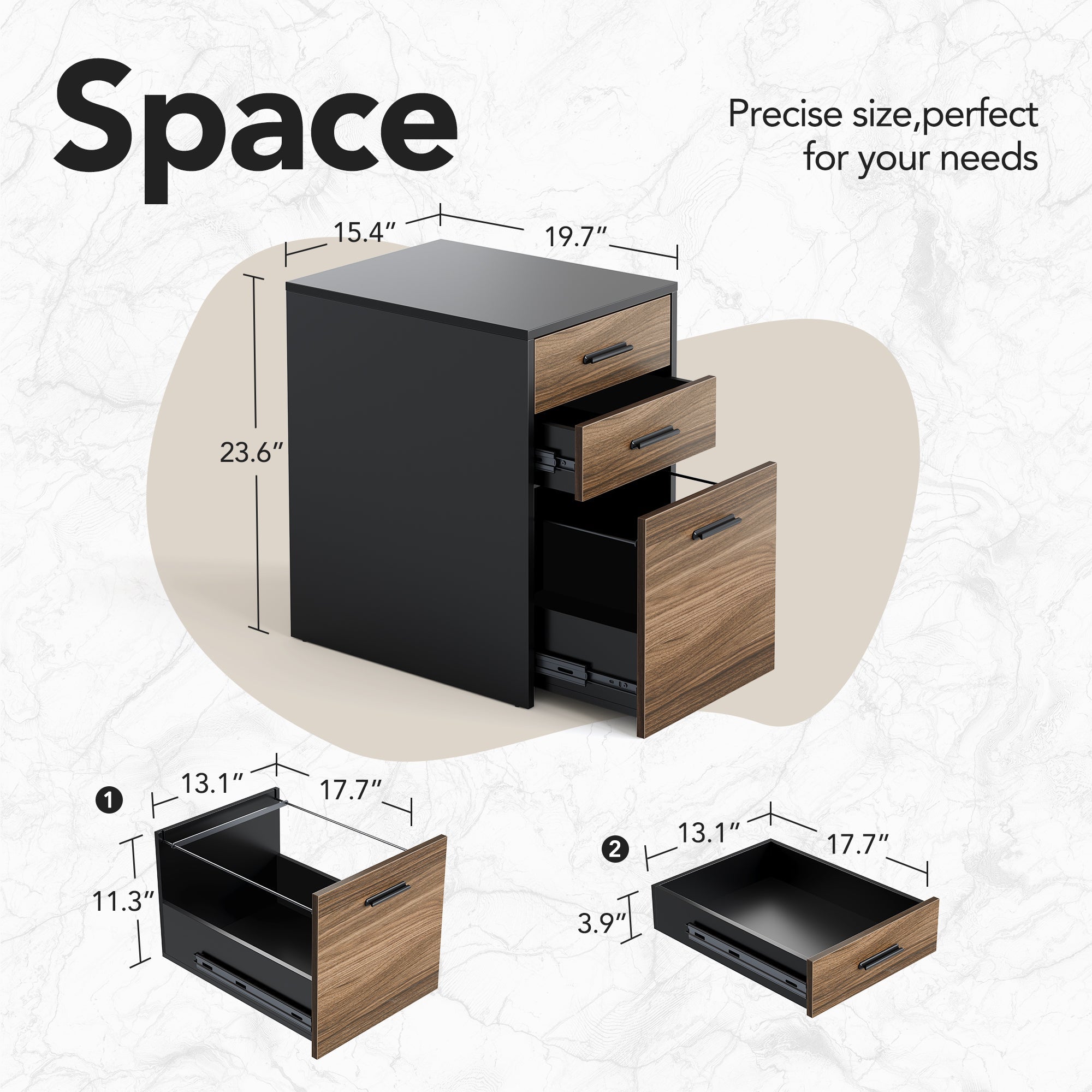 Black & Walnut 3 - Drawer Home Office File Cabinet - 