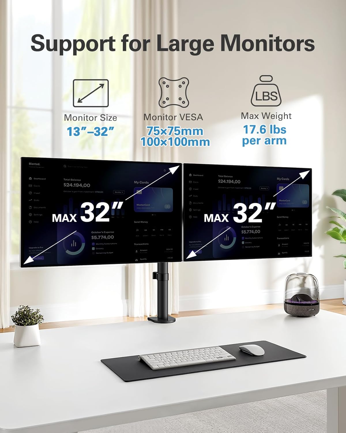 CM25 Dual Monitor Mount up to 32 inches Screens - 