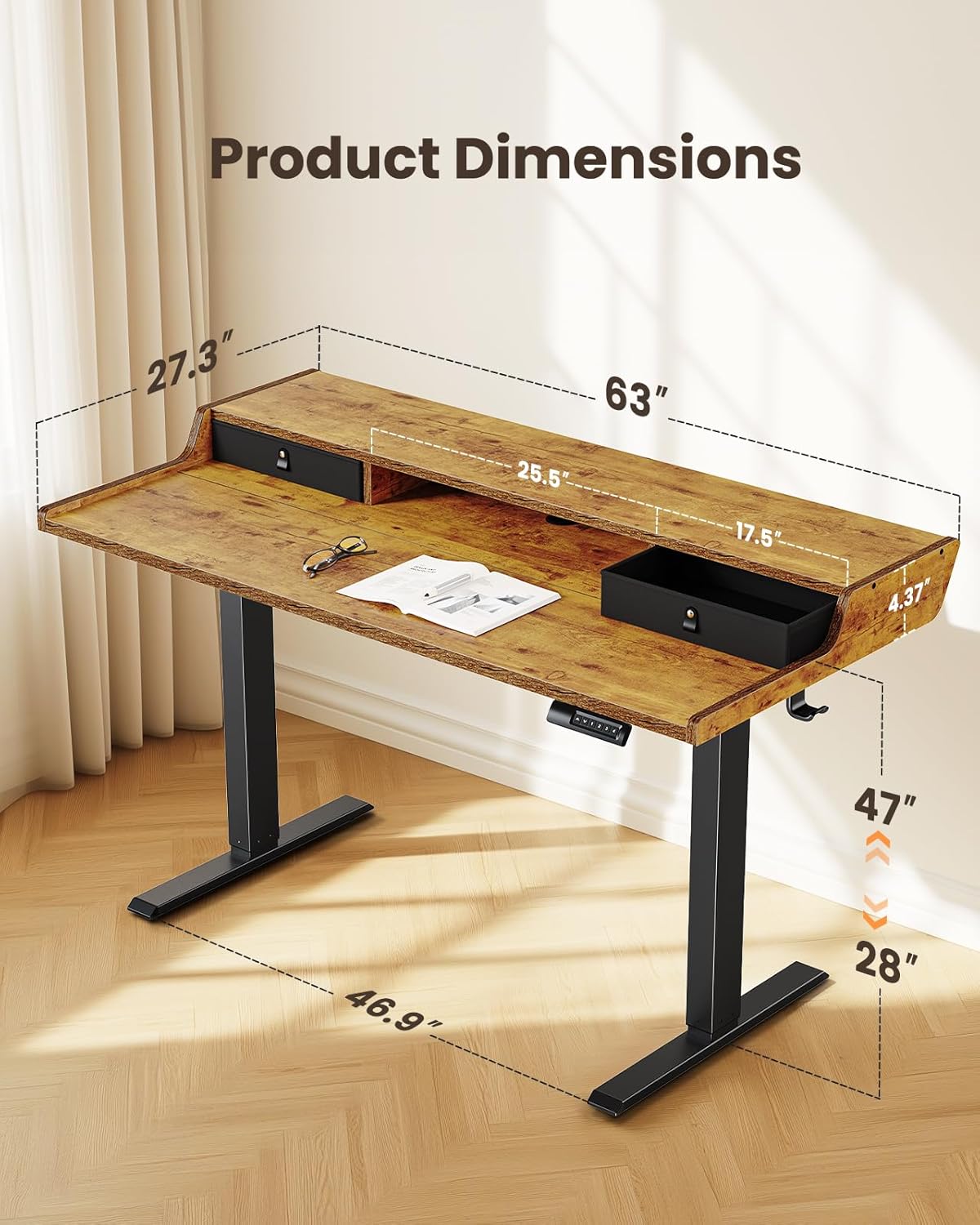 Core Series Standing Desk - +Upper Drawers