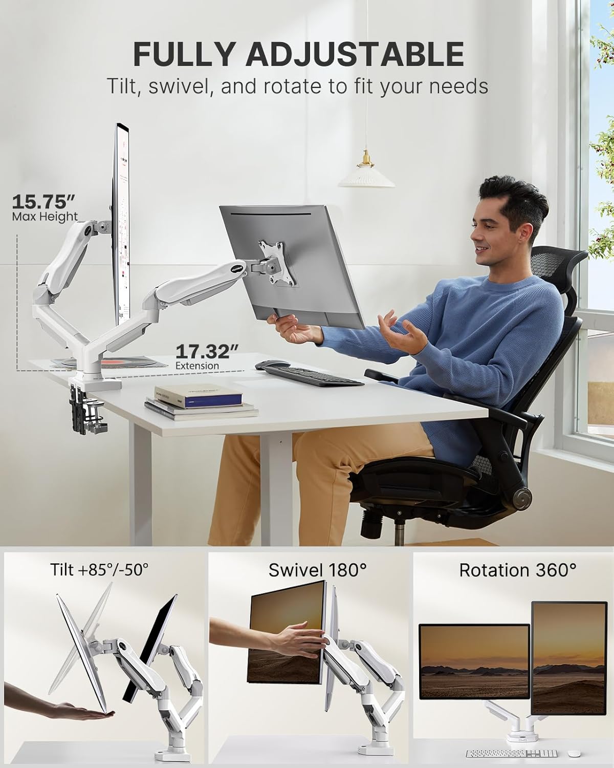 DS6 Essential Dual Monitor Arm - White