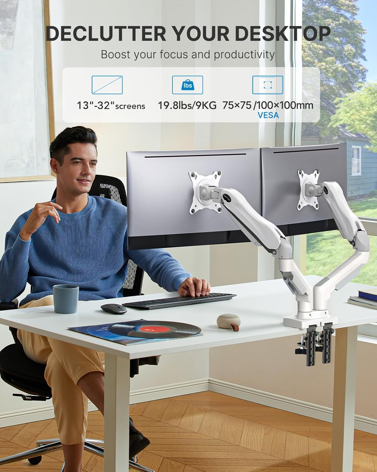 DS6 Essential Dual Monitor Arm - White