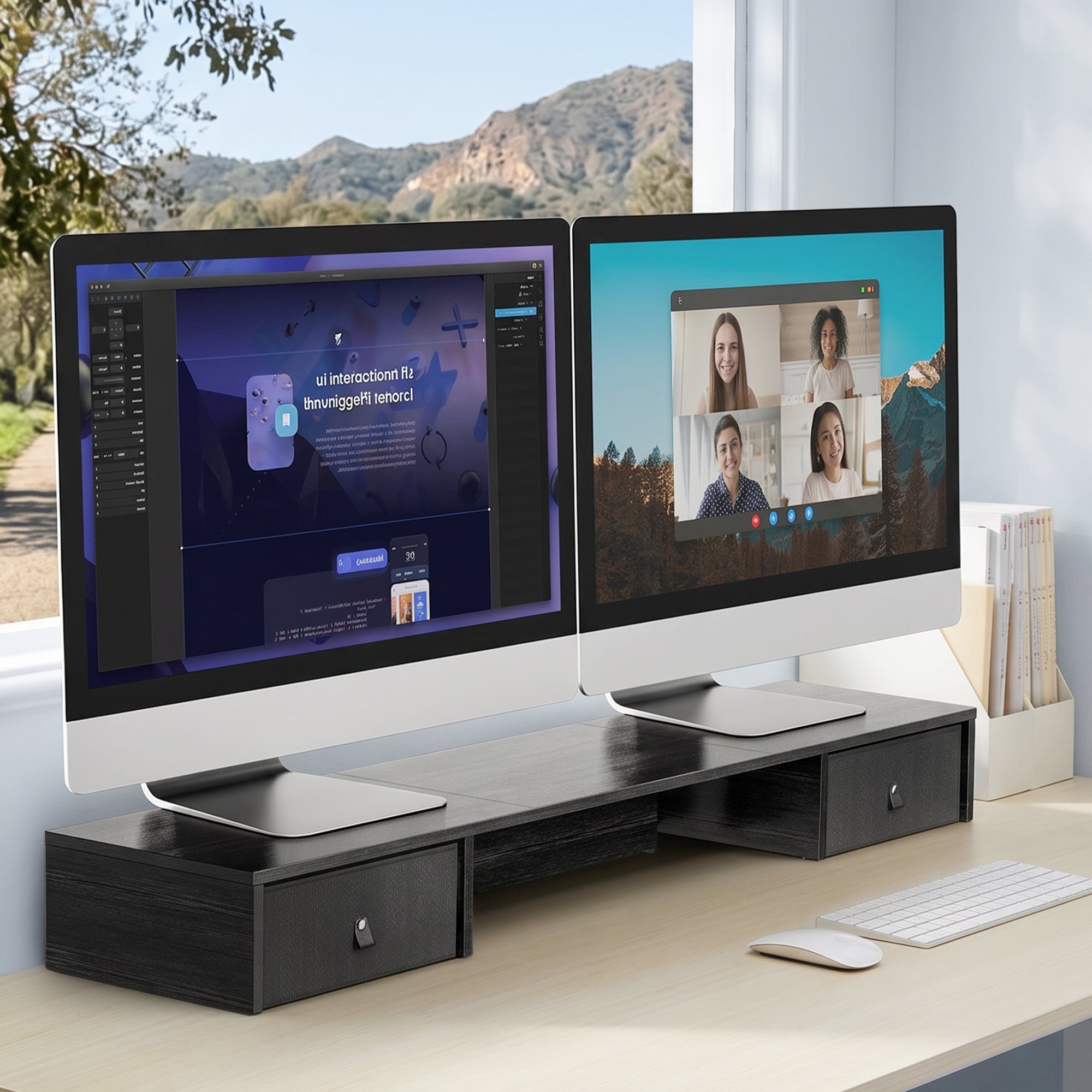 Dual Monitor Stand with Drawers -