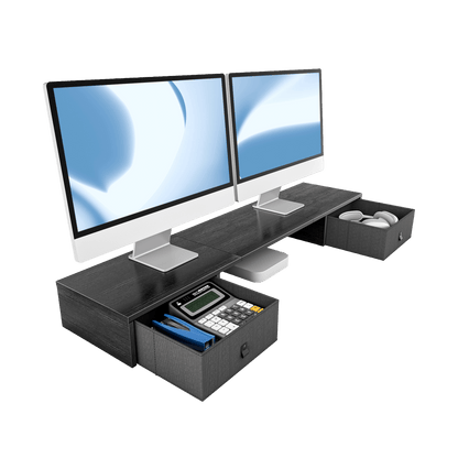 Dual Monitor Stand with Drawers -