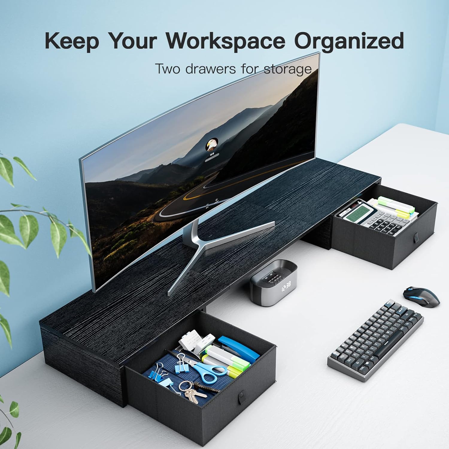 Dual Monitor Stand with Drawers - 