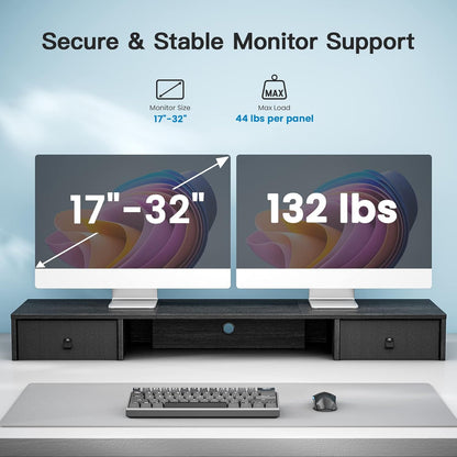 Dual Monitor Stand with Drawers - 
