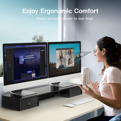 Dual Monitor Stand with Drawers - 