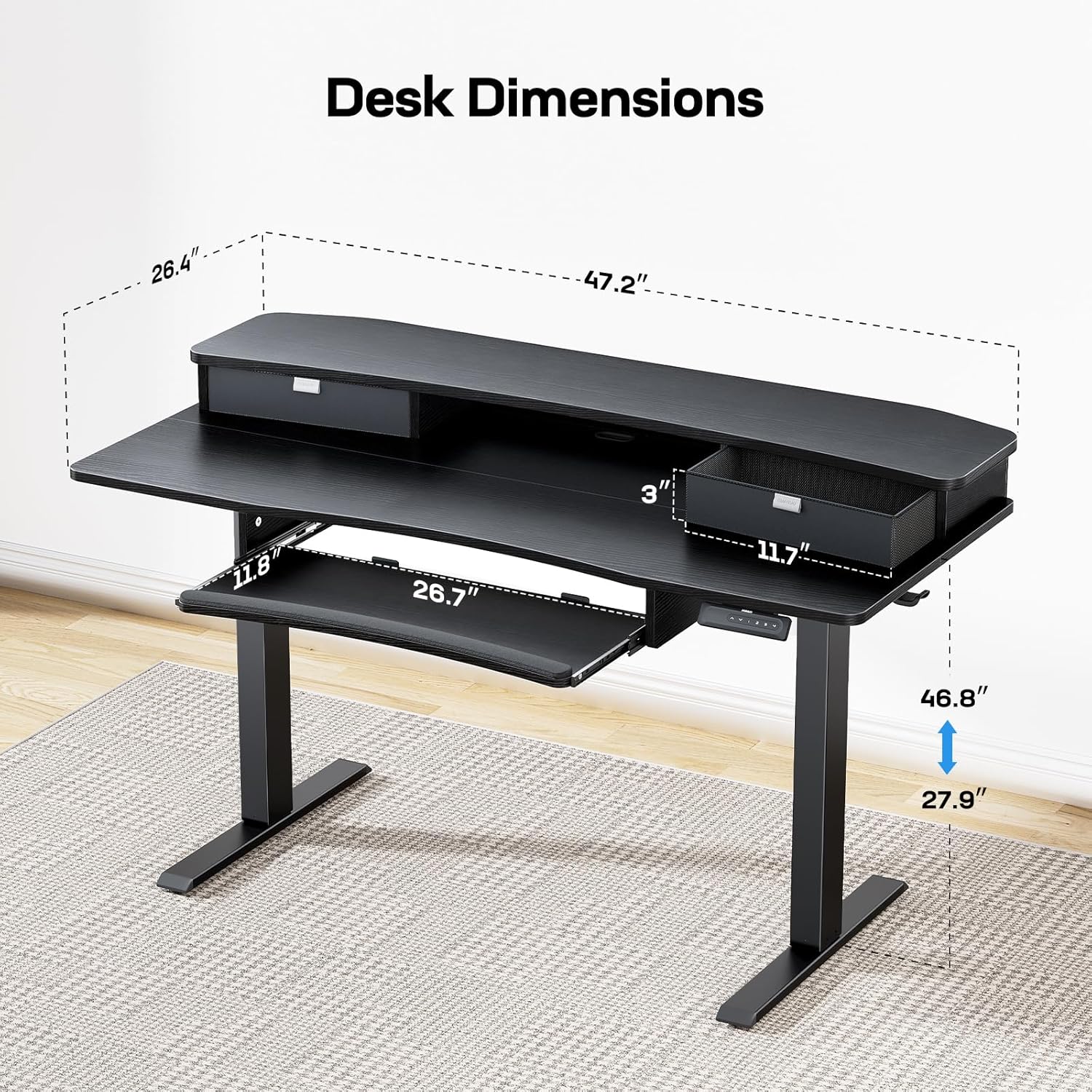 Electric Standing Desk with Storage & Keyboard Tray - New Release! - 48" x 26"