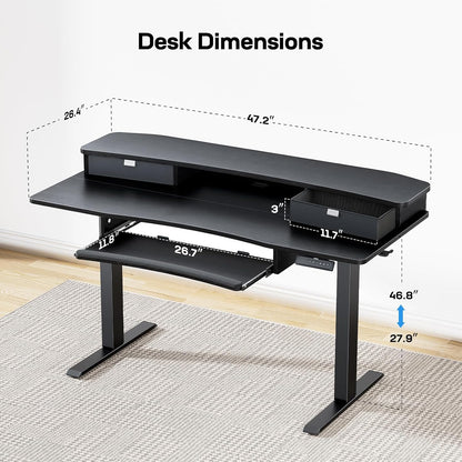 Electric Standing Desk with Storage & Keyboard Tray - New Release! - 48" x 26"