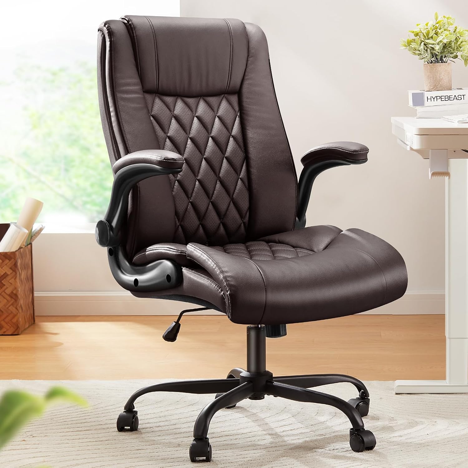 Executive Office Chair with Flip - up Armrests - Brown