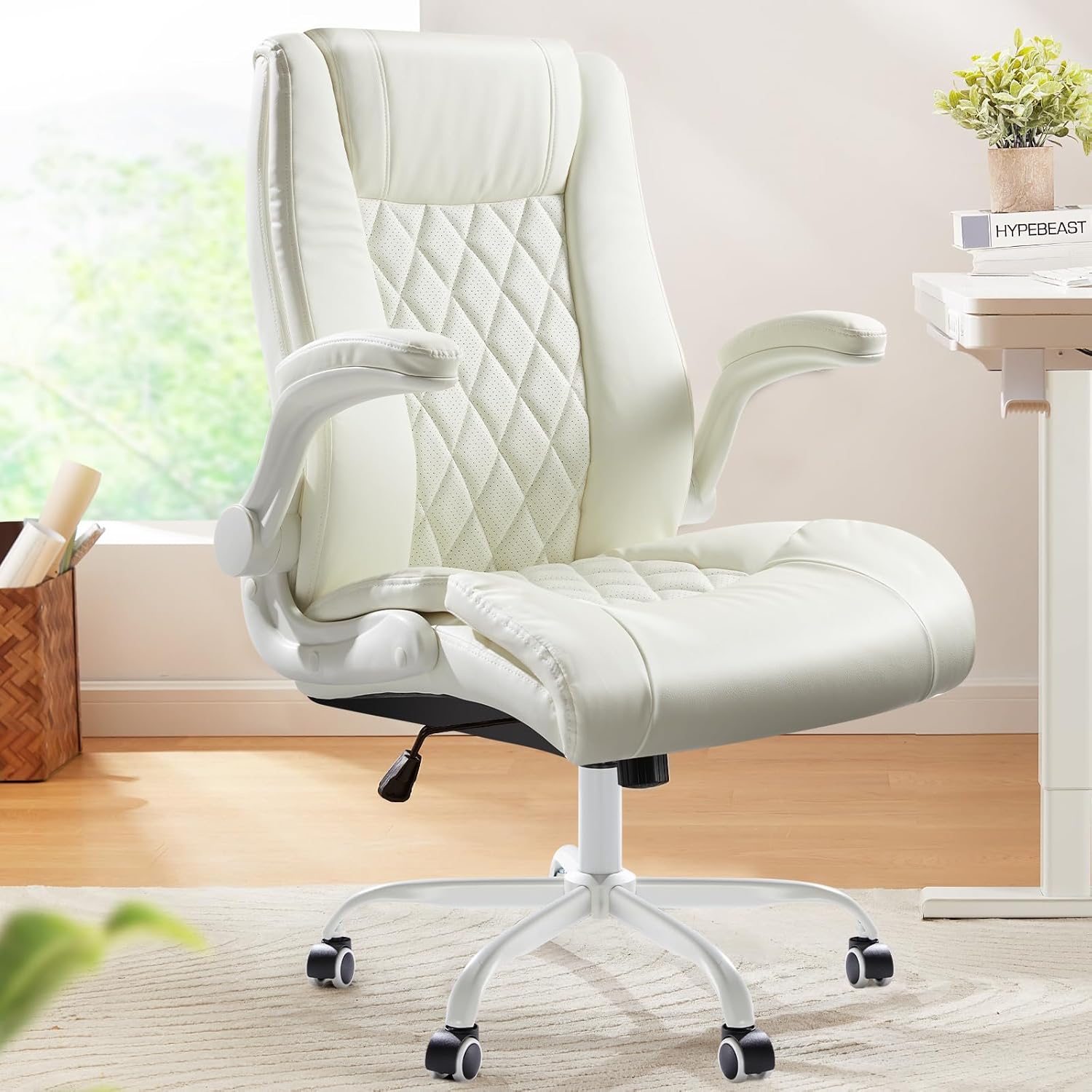 Executive Office Chair with Flip - up Armrests - White