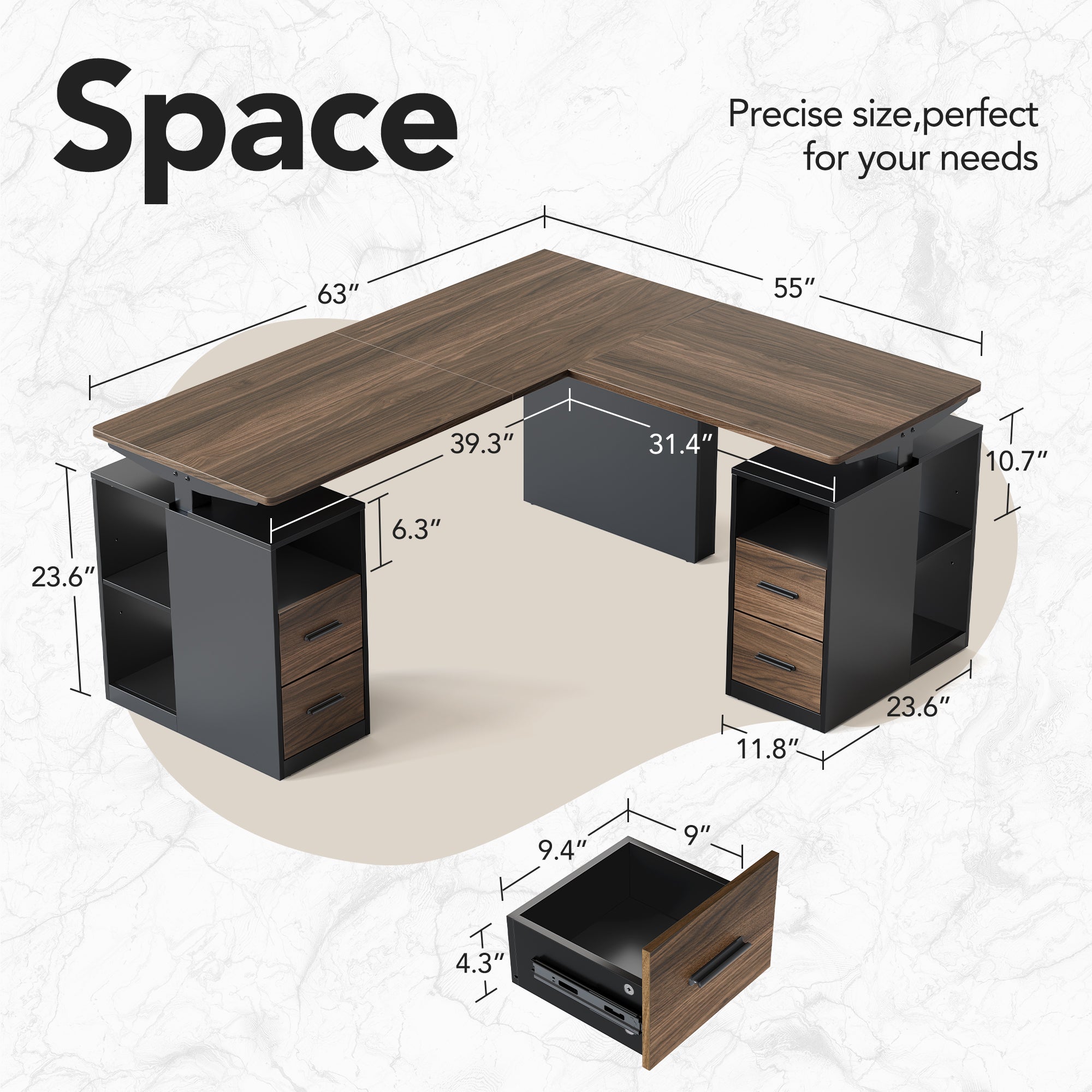 63" L-Shaped Executive Electric Standing Desk