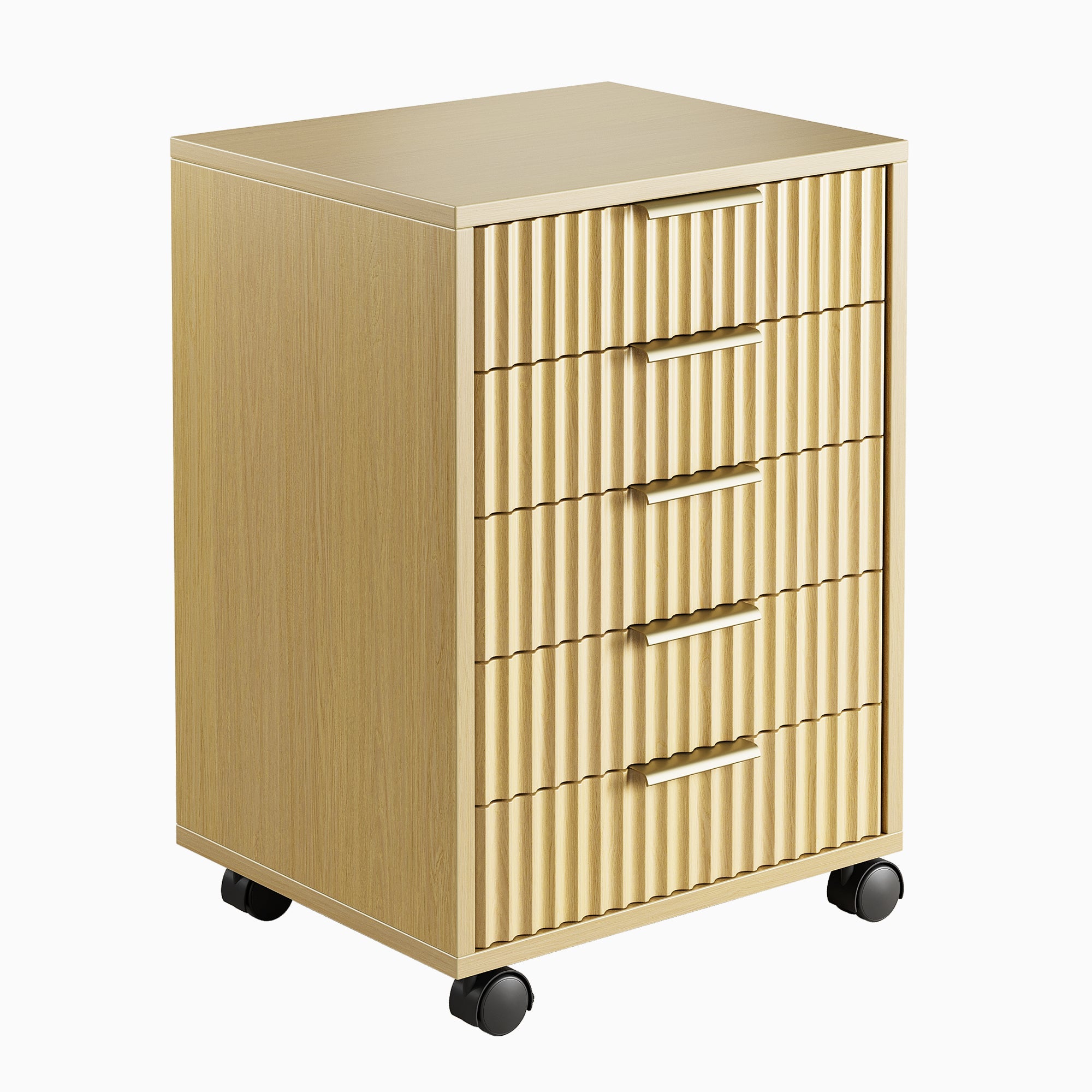 Fluted 5 - Drawer Mobile Cabinet - Fluted - Natural Oak