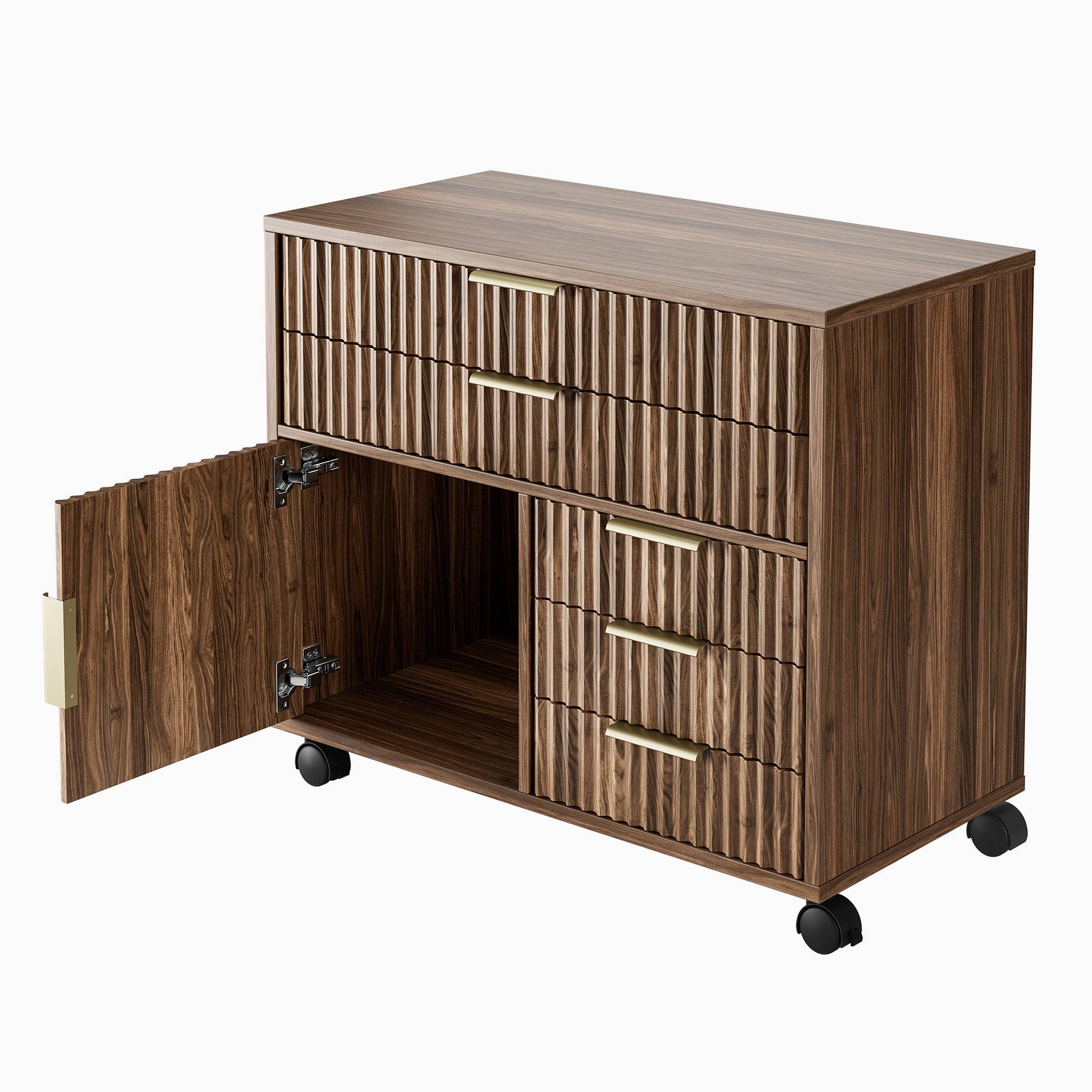 Fluted Mobile Office Cabinet - Fluted - Dark Walnut
