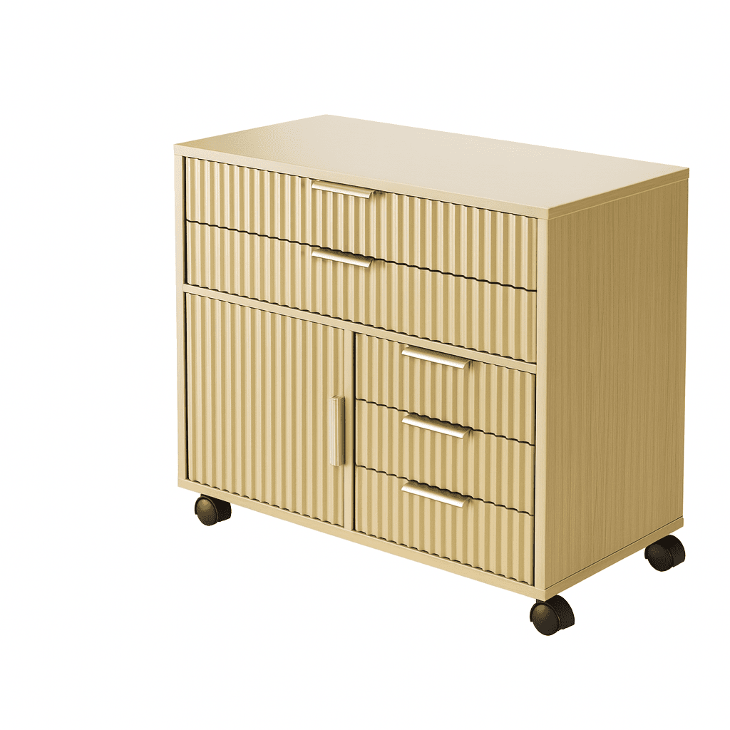 Fluted Mobile Office Cabinet - Fluted - Dark Walnut