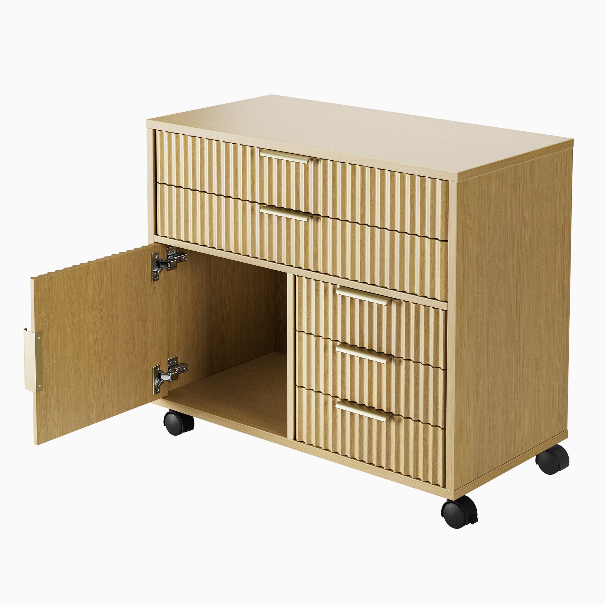 Fluted Mobile Office Cabinet - Fluted - Natural Oak