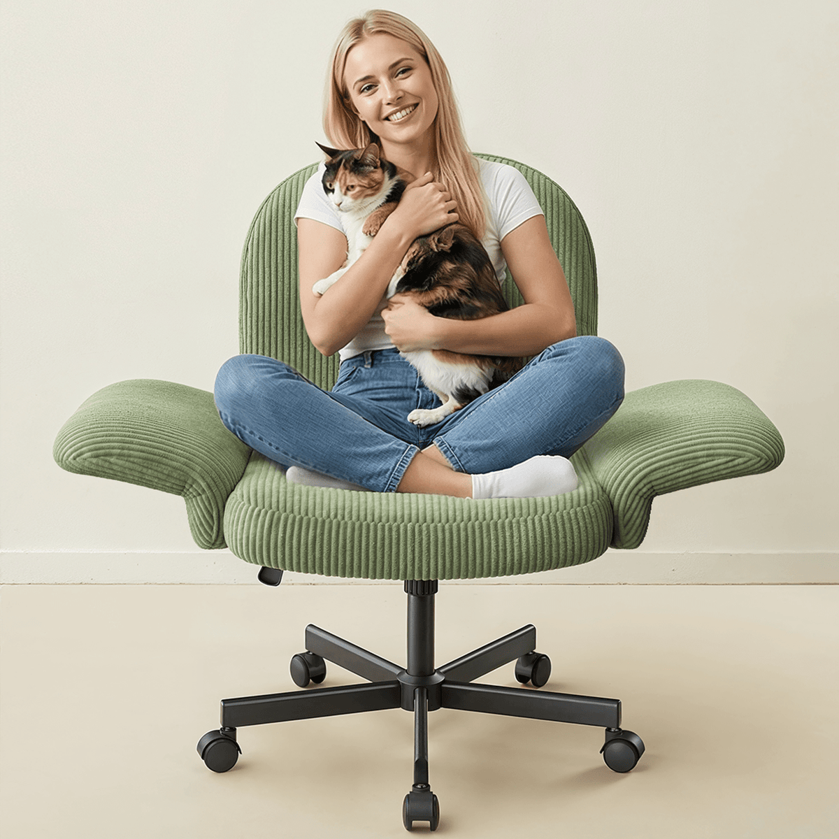 Free-Sit Wide Corduroy Chair - Grass Green