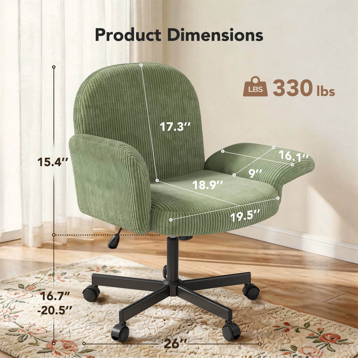 Free-Sit Wide Corduroy Chair - Grass Green