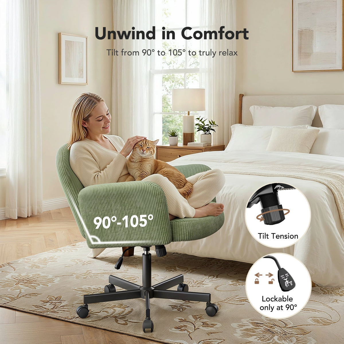 Free-Sit Wide Corduroy Chair - Grass Green