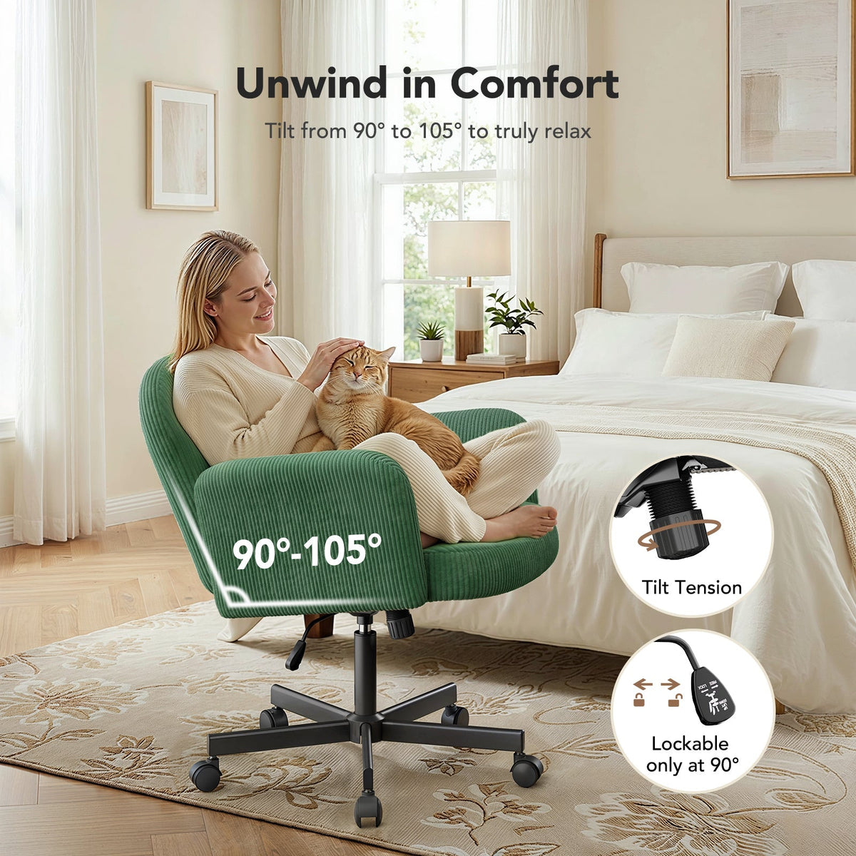 Free-Sit Wide Corduroy Chair - Grass Green