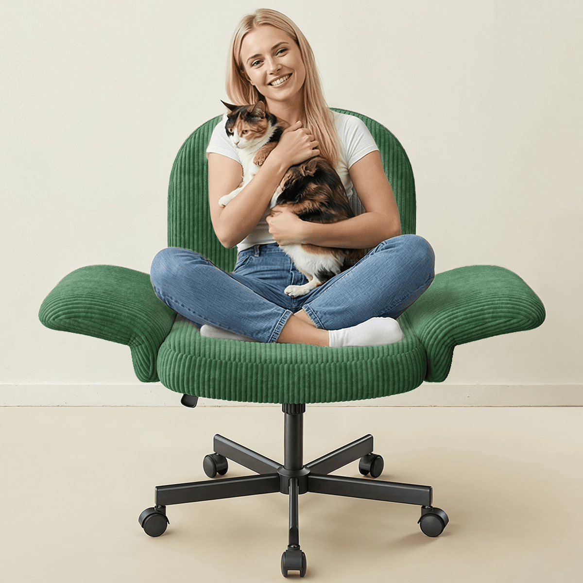 Free-Sit Wide Corduroy Chair - Grass Green