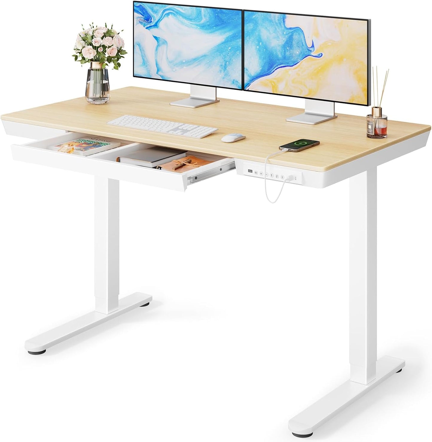 Glass Standing Desk with Drawer - 48" x 24"
