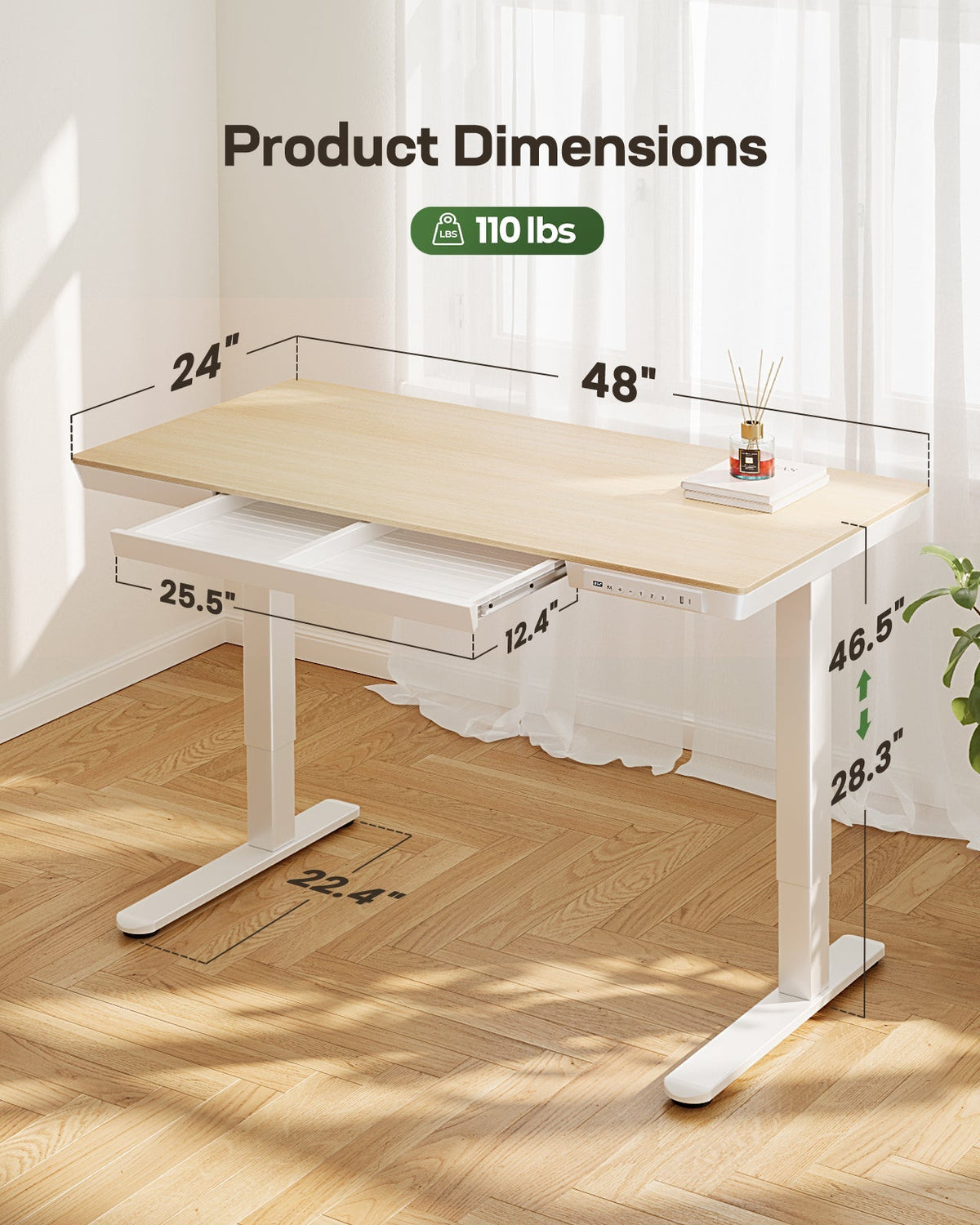 Glass Standing Desk with Drawer - 48" x 24"