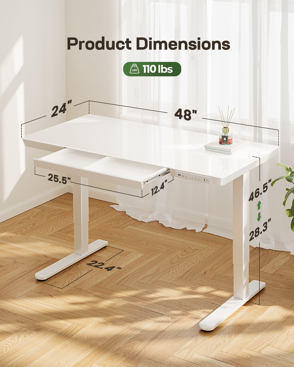 Glass Standing Desk with Drawer - 48" x 24"