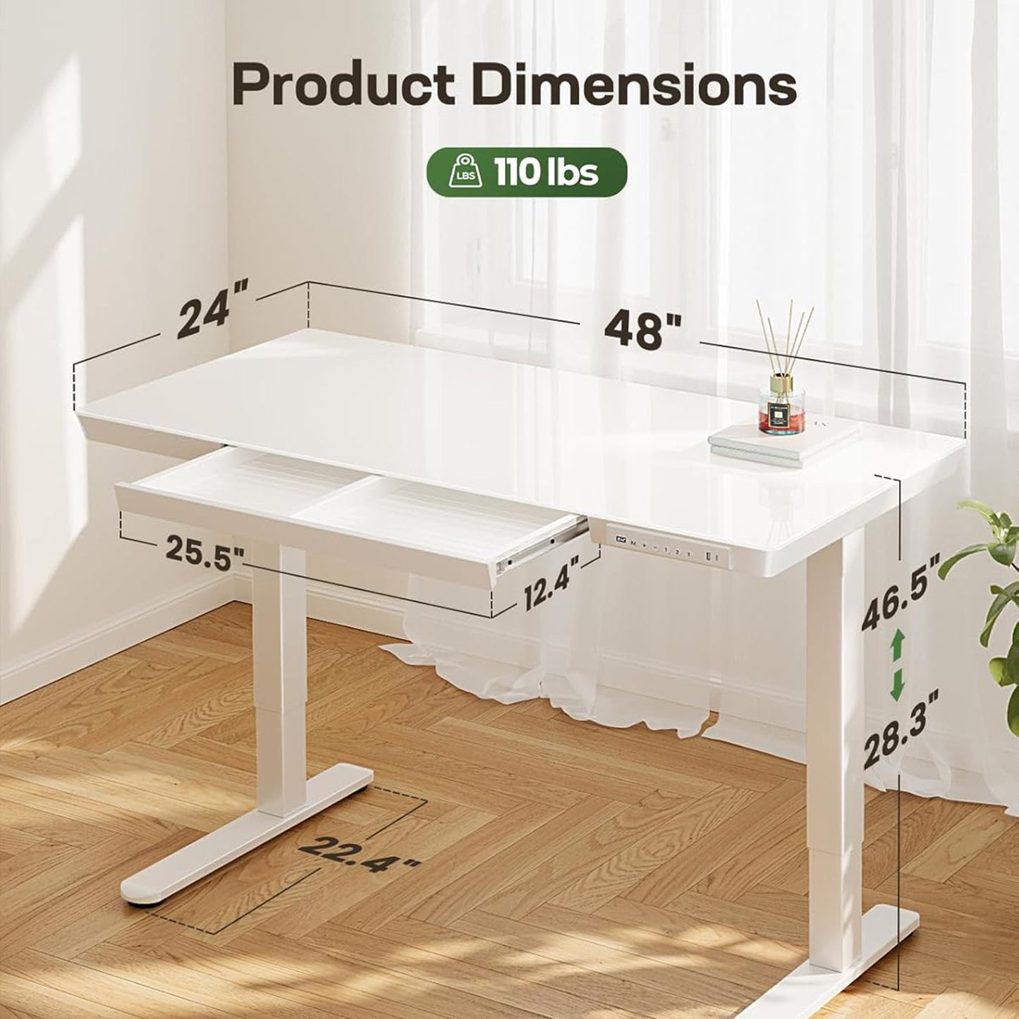 Glass Standing Desk with Drawer - 48" x 24"