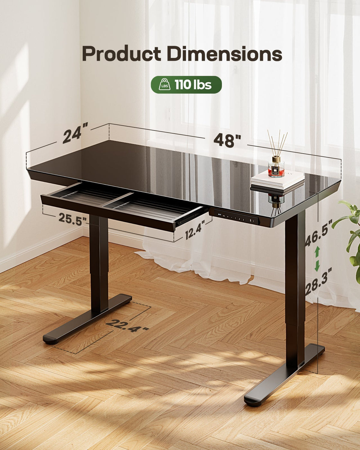 Glass Standing Desk with Drawer - 48" x 24"