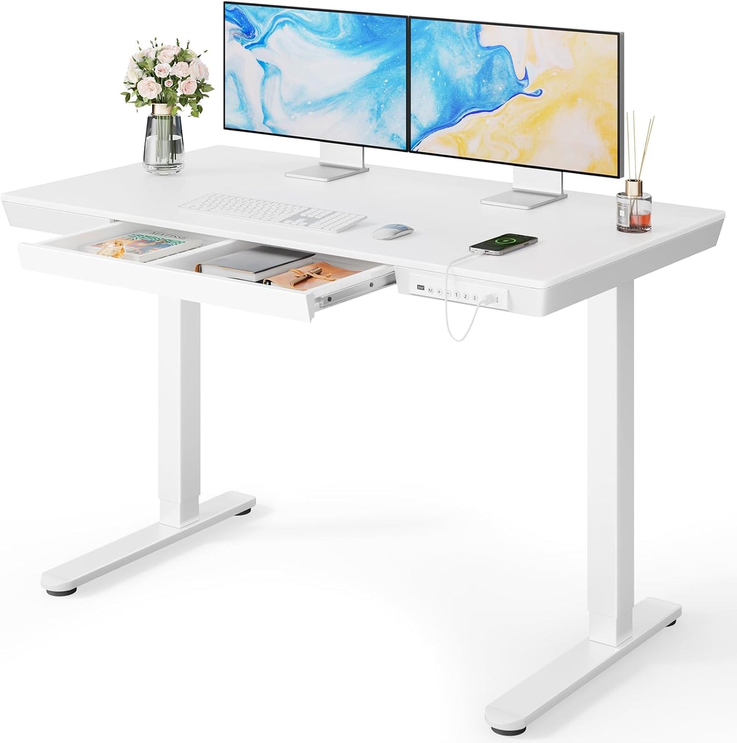 Glass Standing Desk with Drawer - 48" x 24"