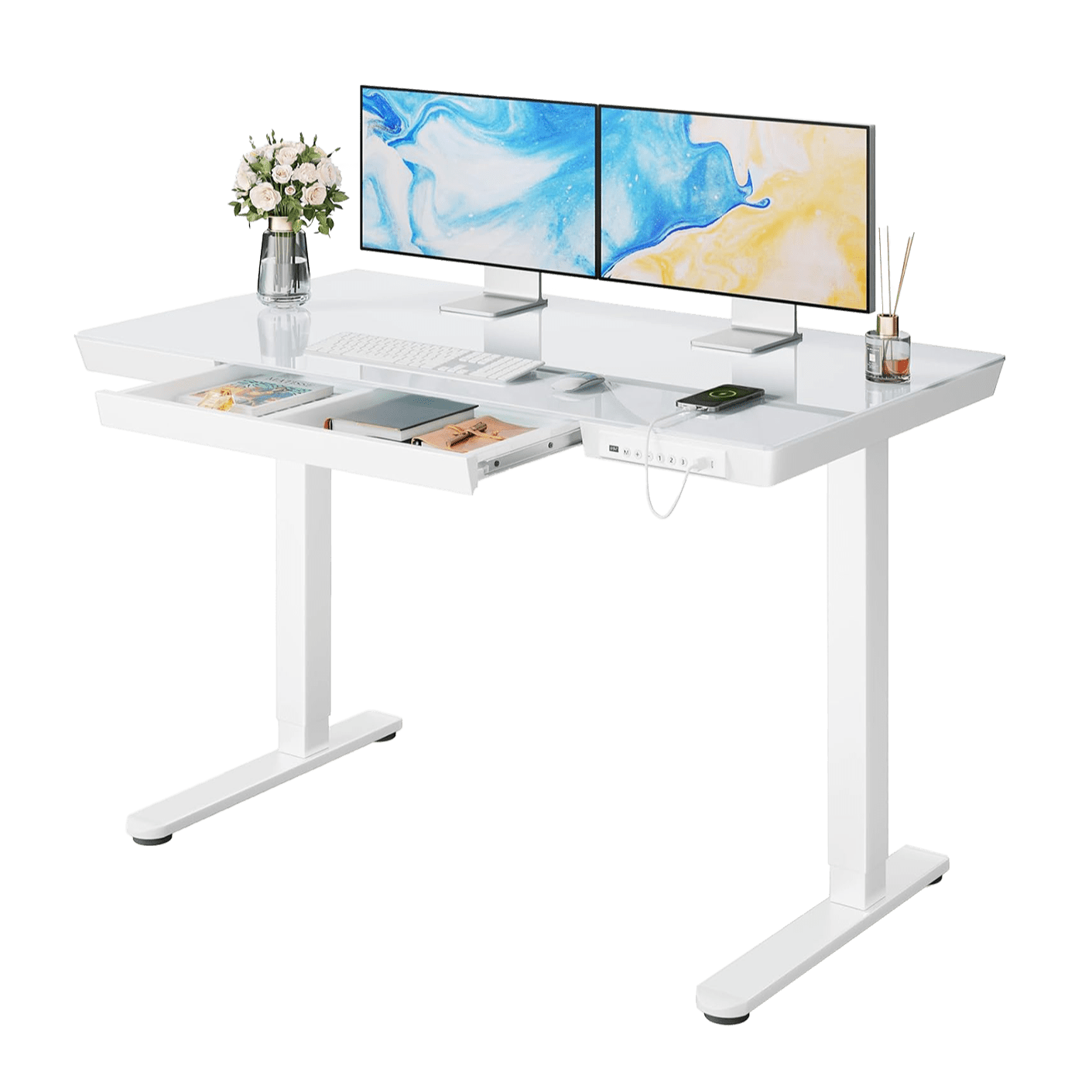 Glass Standing Desk with Drawer - 48" x 24"