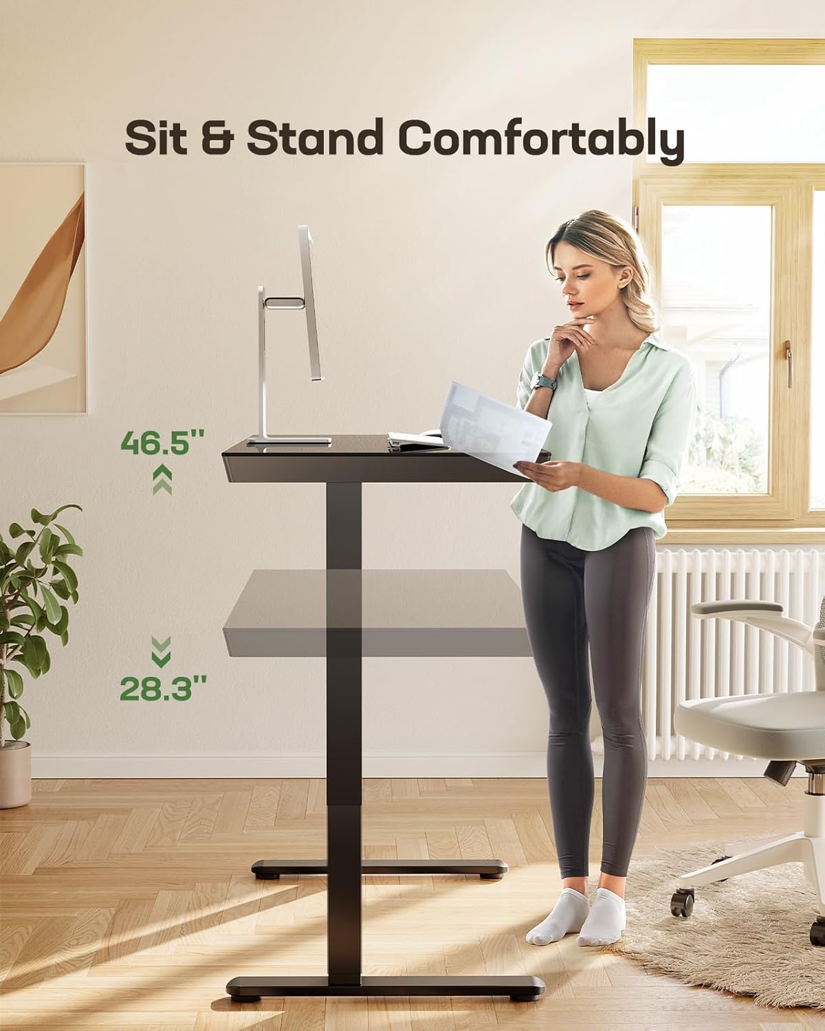 Glass Standing Desk with Drawer - 48" x 24"