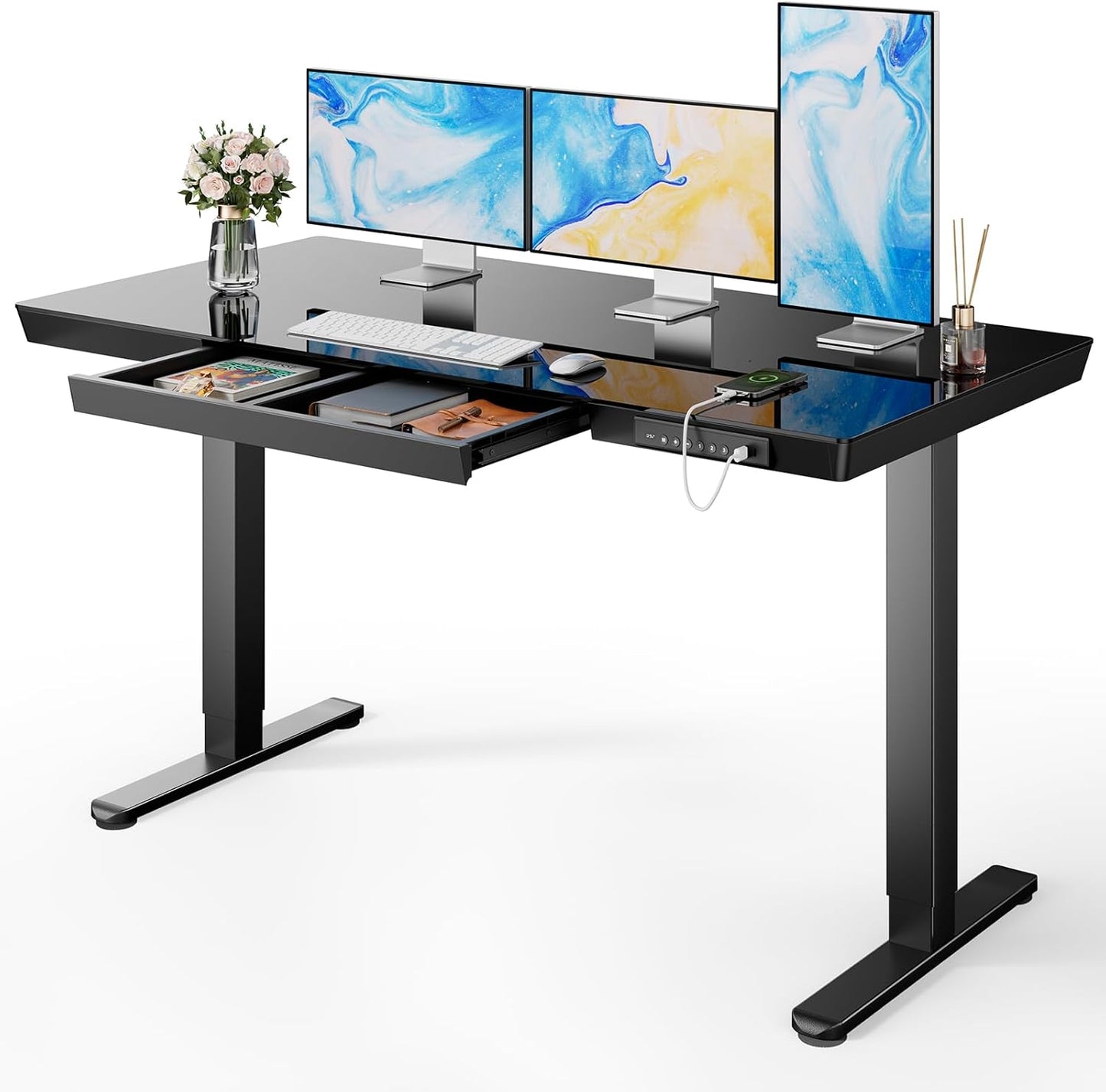 Glass Standing Desk with Drawer - 55" x 28"