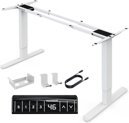 HUANUO dual motor desk frame with adjustable controller and components for ergonomic setup.