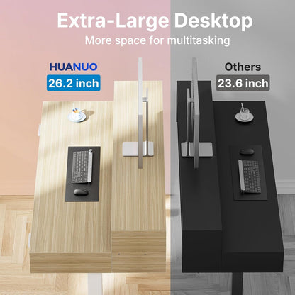 HUANUO 55″ x 26″ Electric Standing Desk with 2 Drawers &24.4″ Large Keyboard Tray, C-Clamp Mount Compatible, Adjustable Computer Desk for Office, Sit Stand Up Desk with 4 Height Presets, Light Walnut - 48*26 inch