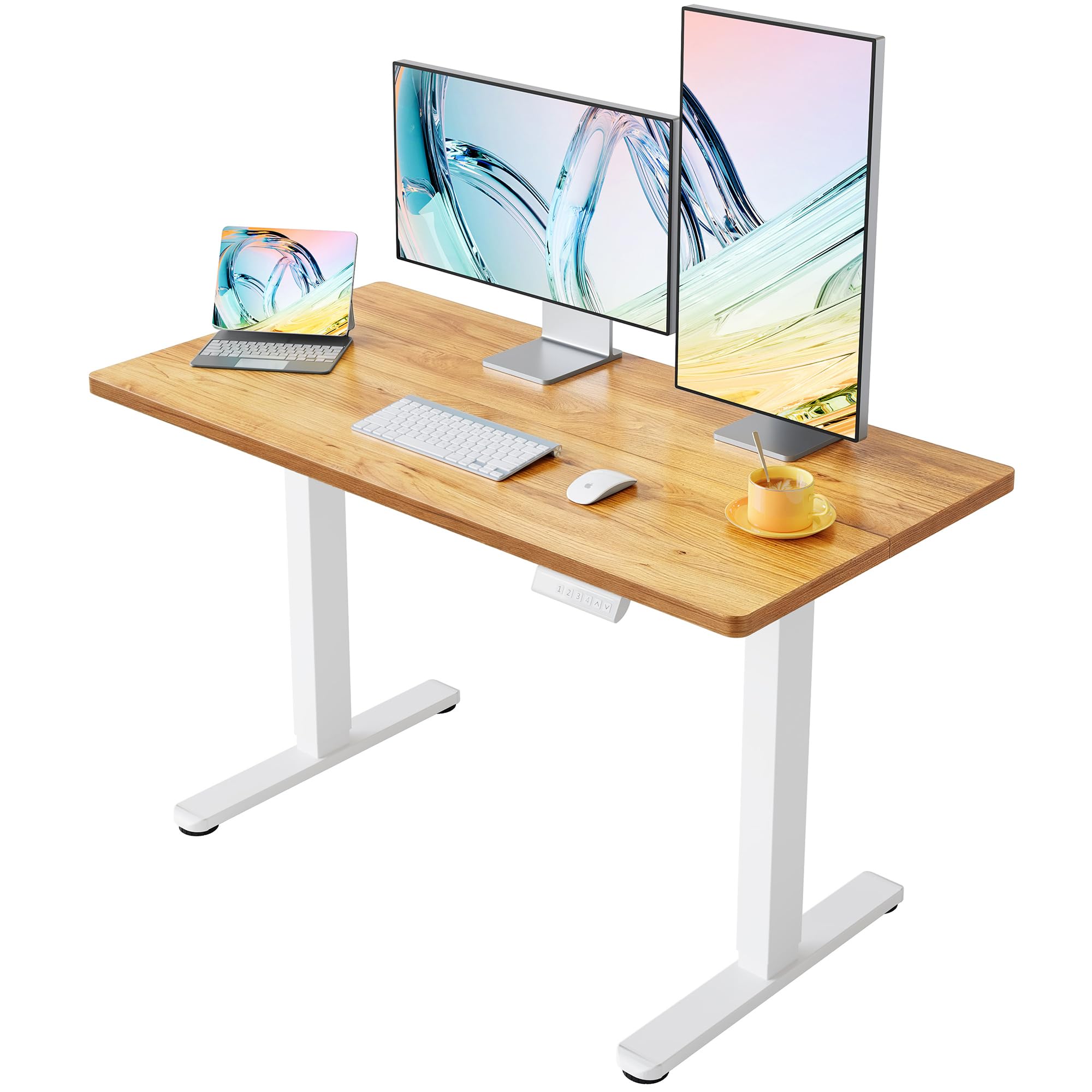 HUANUO 55 x 28 inch Electric Standing Desk Adjustable Height, 4 Memory Height Settings, Sit Stand Up Desk for Home Office & Computer Workstation, Light Walnut - 32" X 19"