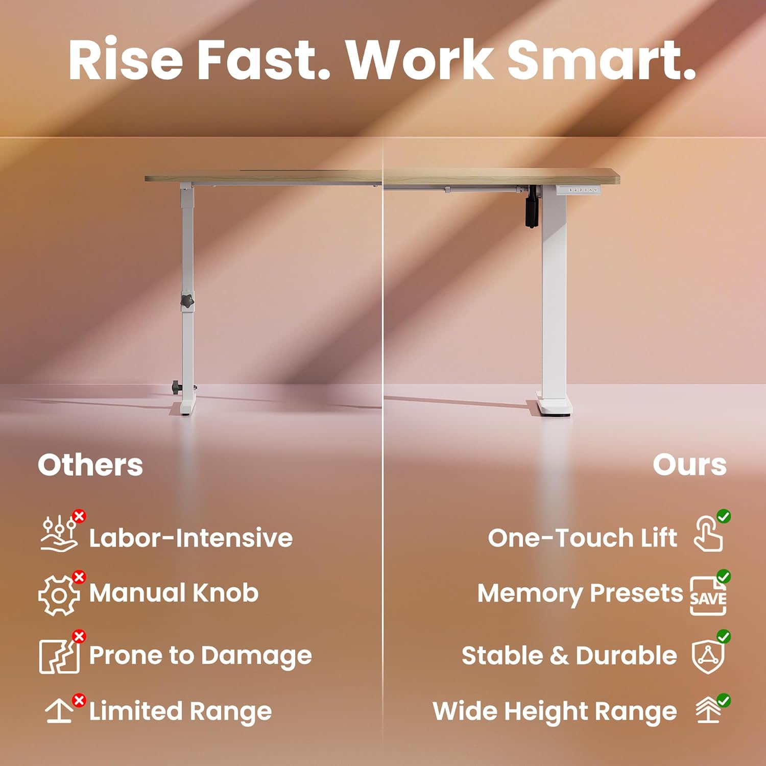 HUANUO 55 x 28 inch Electric Standing Desk Adjustable Height, 4 Memory Height Settings, Sit Stand Up Desk for Home Office & Computer Workstation, Light Walnut - 40" X 24"