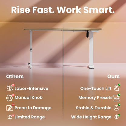 HUANUO 55 x 28 inch Electric Standing Desk Adjustable Height, 4 Memory Height Settings, Sit Stand Up Desk for Home Office & Computer Workstation, Light Walnut - 40" X 24"