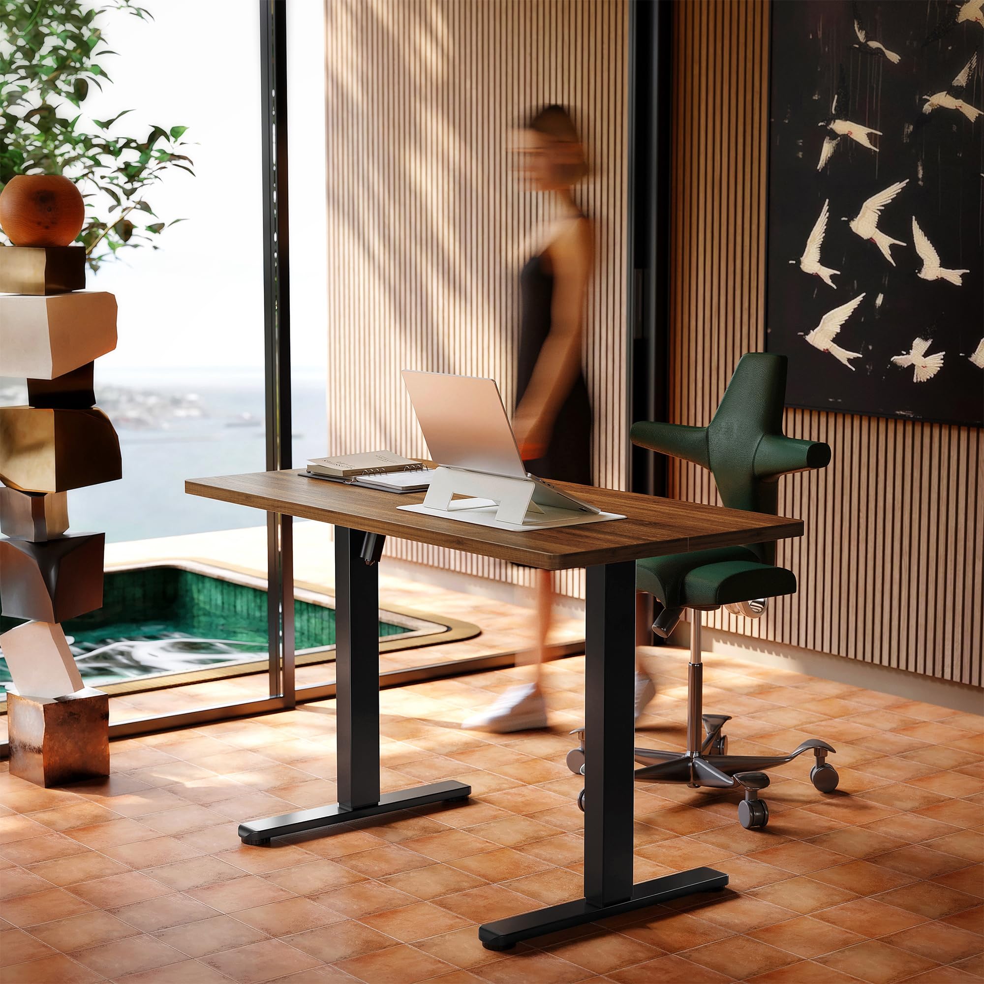 HUANUO 55 x 28 inch Electric Standing Desk Adjustable Height, 4 Memory Height Settings, Sit Stand Up Desk for Home Office & Computer Workstation, Light Walnut - 40" X 24"