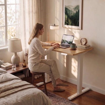 HUANUO 55 x 28 inch Electric Standing Desk Adjustable Height, 4 Memory Height Settings, Sit Stand Up Desk for Home Office & Computer Workstation, Light Walnut - 40" X 24"
