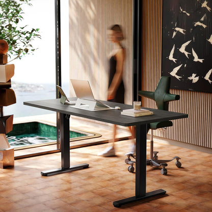 HUANUO 55 x 28 inch Electric Standing Desk Adjustable Height, 4 Memory Height Settings, Sit Stand Up Desk for Home Office & Computer Workstation, Light Walnut - 63" X 28"