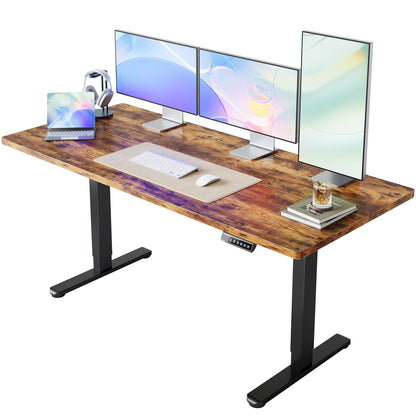 HUANUO 55 x 28 inch Electric Standing Desk Adjustable Height, 4 Memory Height Settings, Sit Stand Up Desk for Home Office & Computer Workstation, Light Walnut - 63" X 28"