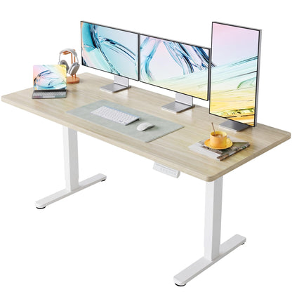 HUANUO 55 x 28 inch Electric Standing Desk Adjustable Height, 4 Memory Height Settings, Sit Stand Up Desk for Home Office & Computer Workstation, Light Walnut - 63" X 28"