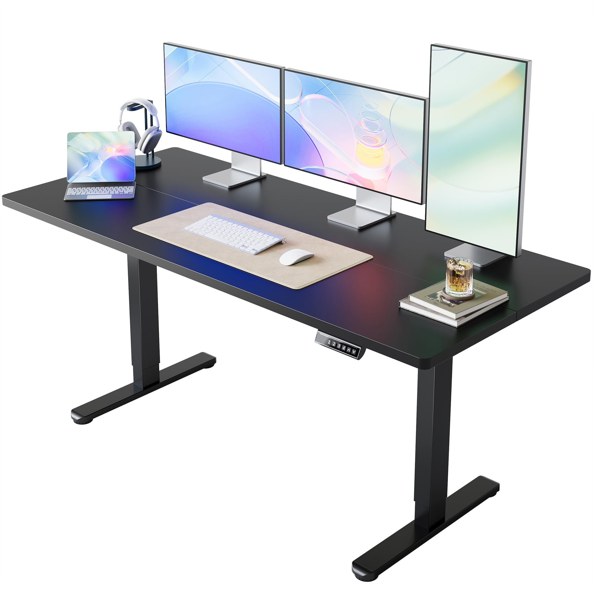 HUANUO 55 x 28 inch Electric Standing Desk Adjustable Height, 4 Memory Height Settings, Sit Stand Up Desk for Home Office & Computer Workstation, Light Walnut - 71" X 30"